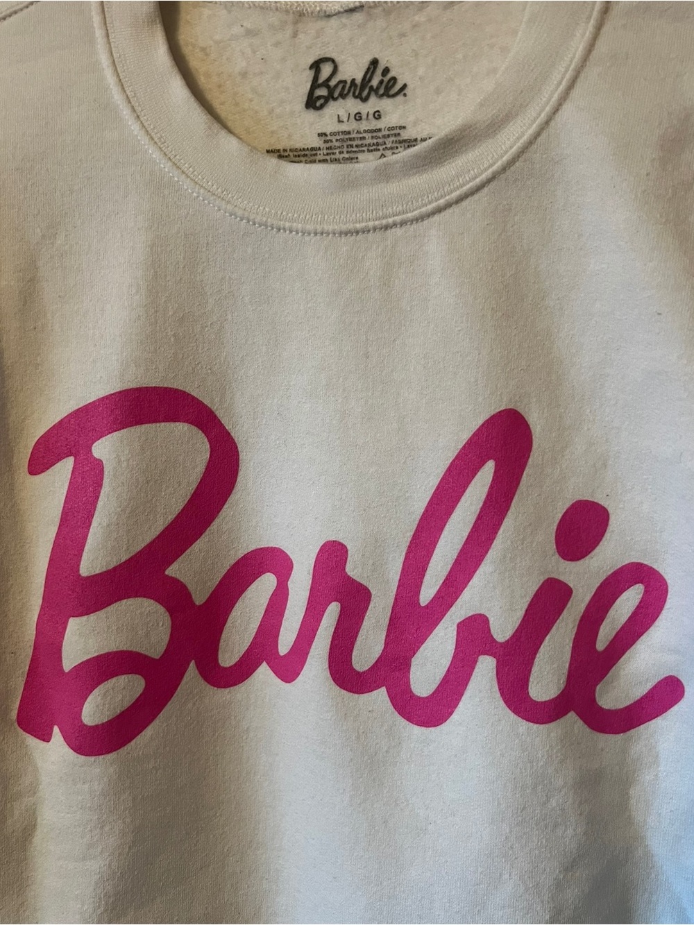 Barbie Logo Crewneck Sweatshirt - White with Hot Pink Script